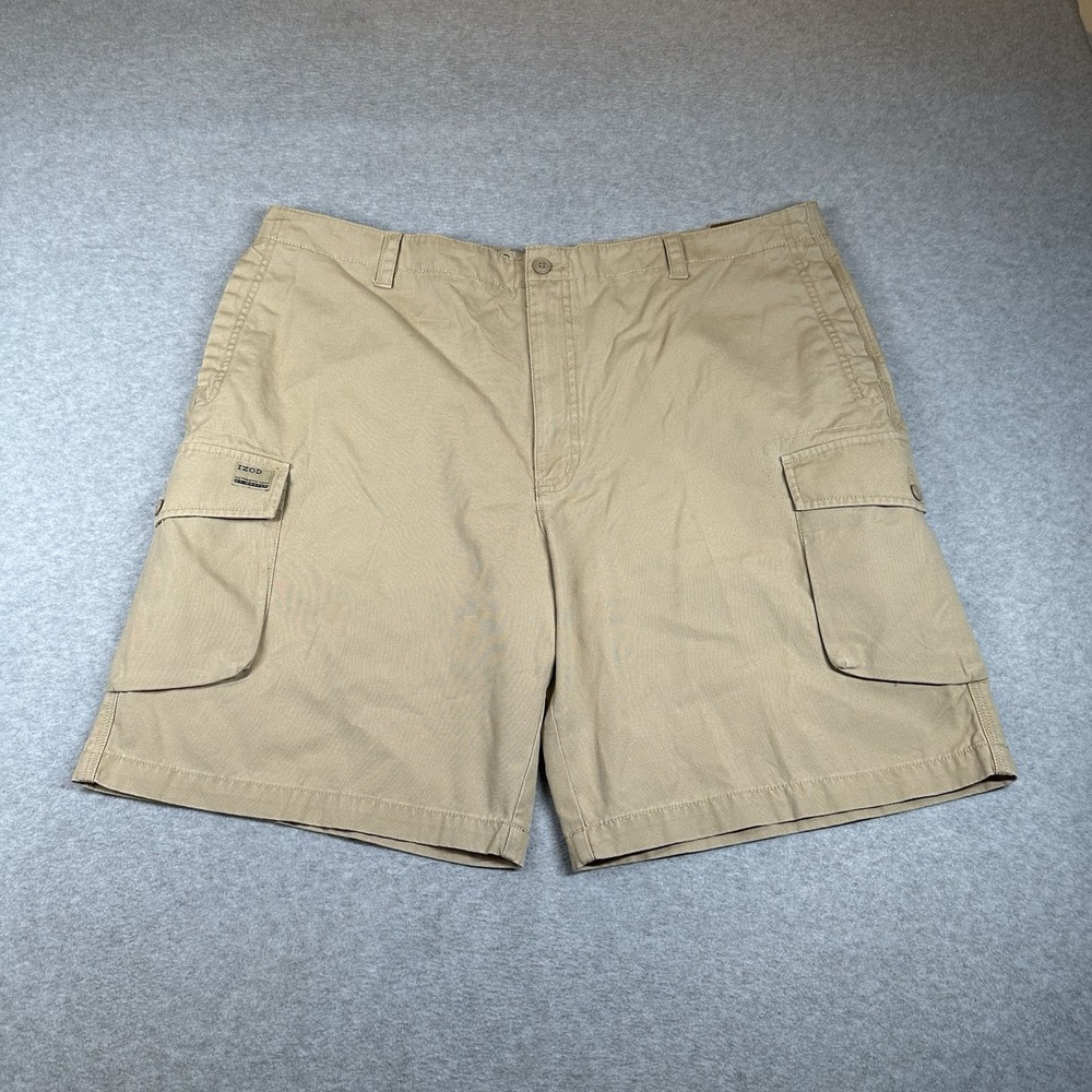 Izod 0-7 Canvas Cargo Shorts Mens 42 Beige Metrix Fit 100% Cotton 9.5 in Inseam